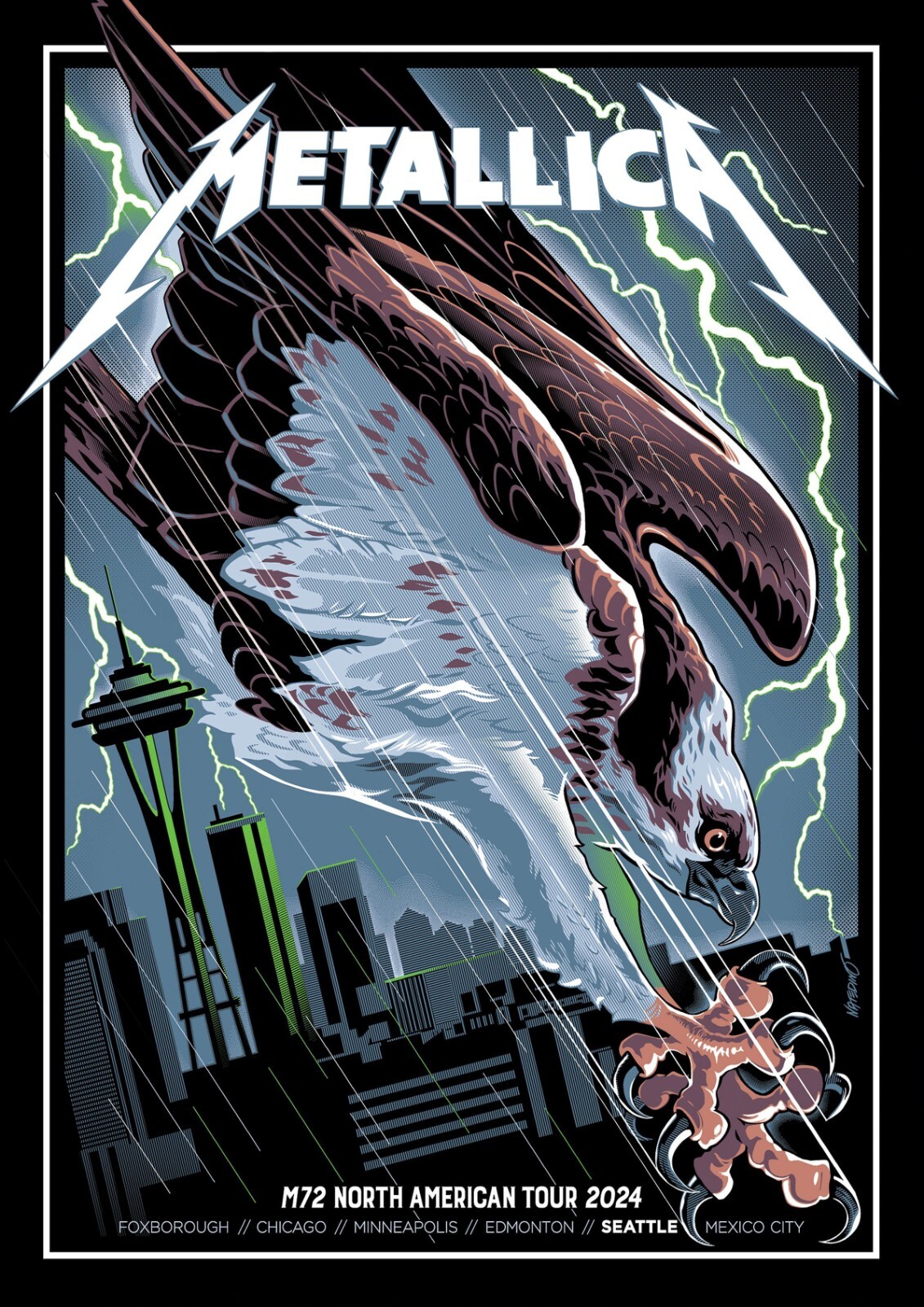 METALLICA M72 North Tour 2024 Poster Foxborough Chicago Minneapolis Seattle 🎸🤘