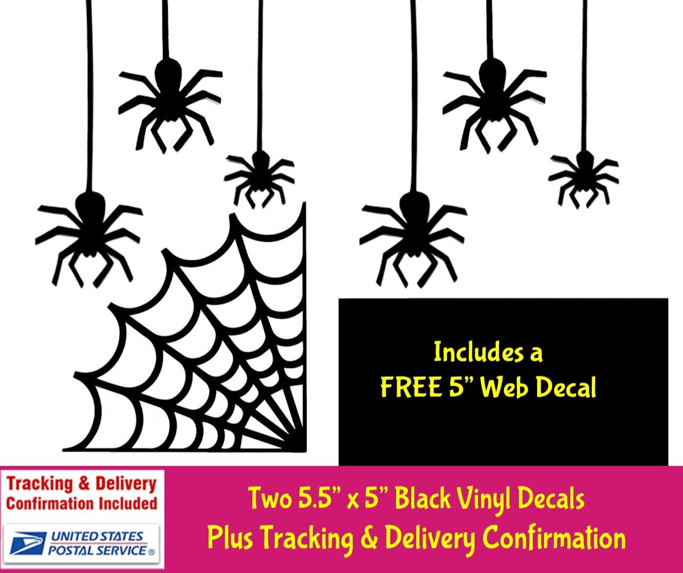 Three Spiders dropping Down Two 5" Black Vinyl Decals Car Truck Camper Windows