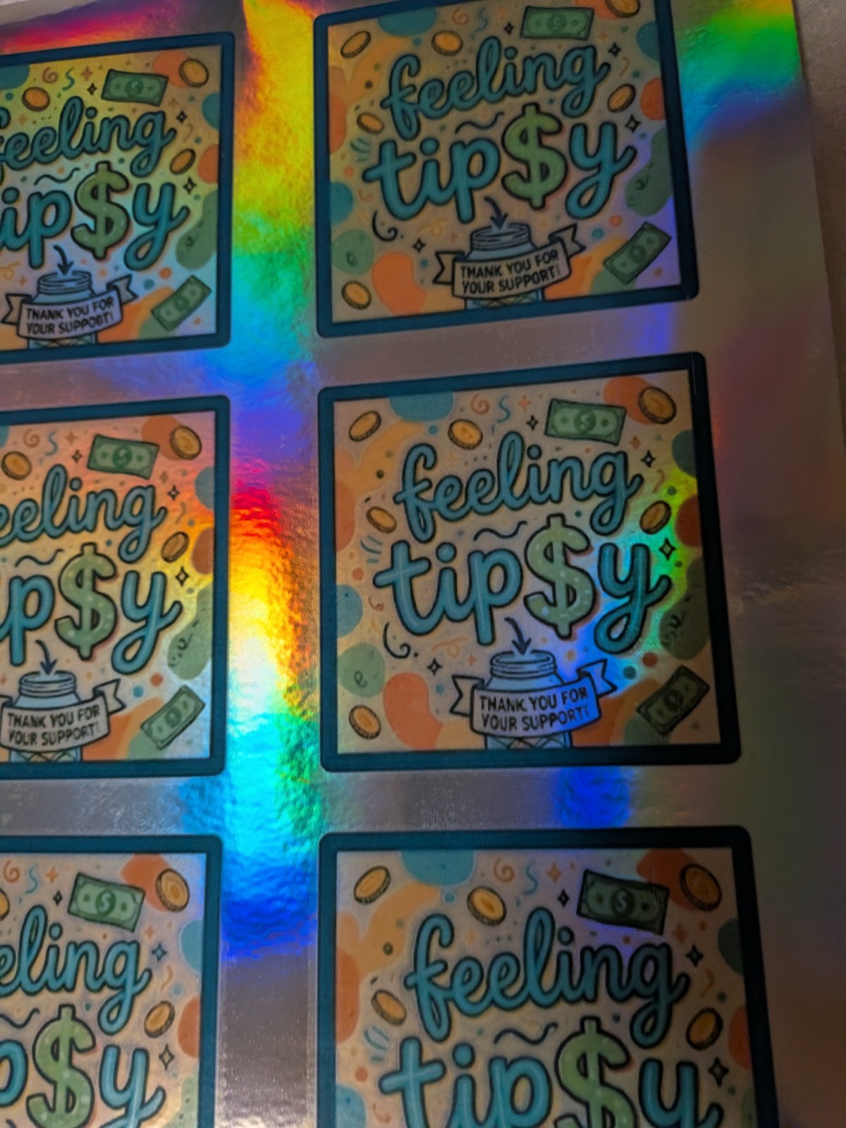 Holographic Feeling Tipsy Sticker Sheet | Tip Jar Stickers Bartender Server Six
