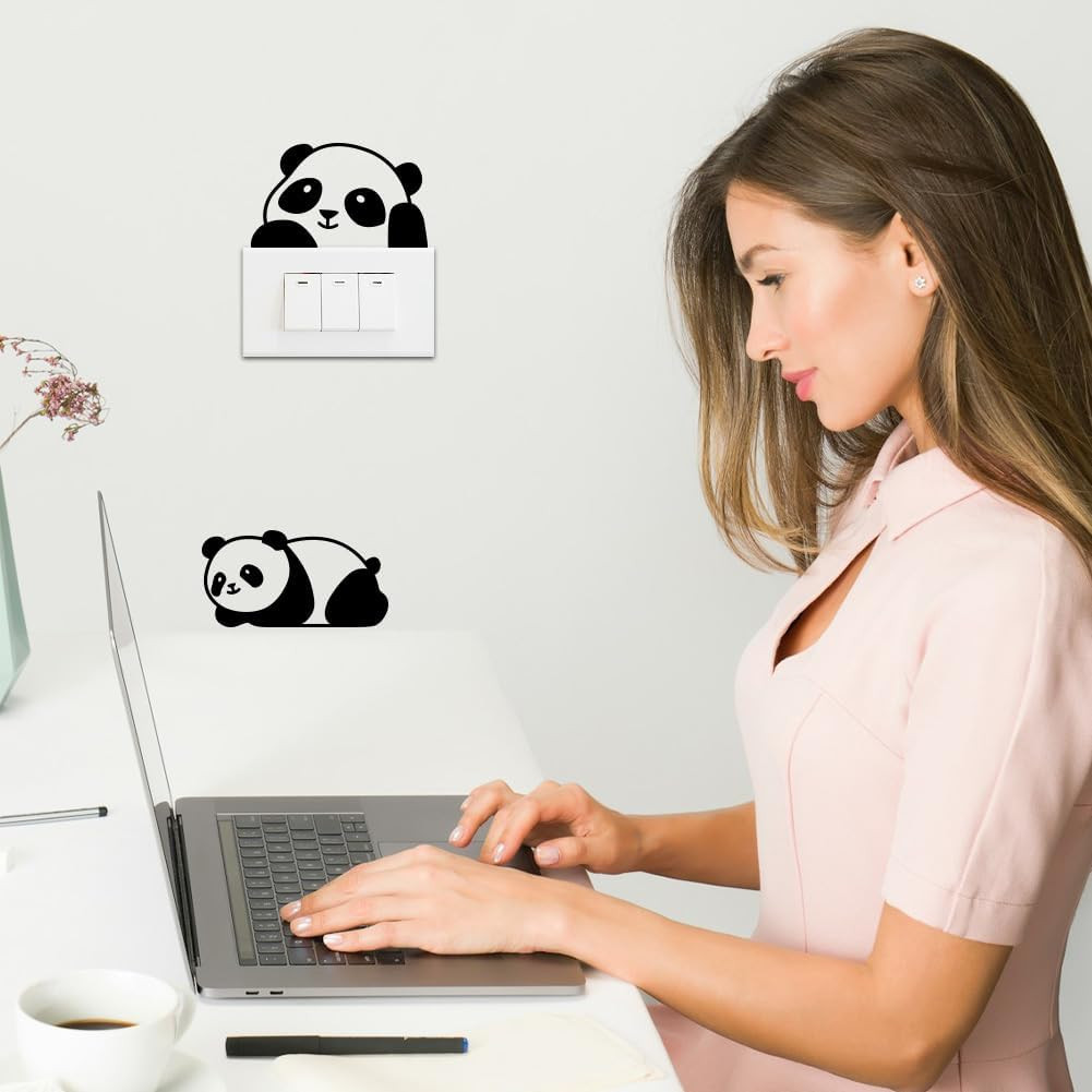 6Pcs Cute Panda Light Switch Stickers, 7X7 Inch Cartoon Pandas Wall Sticker Ligh