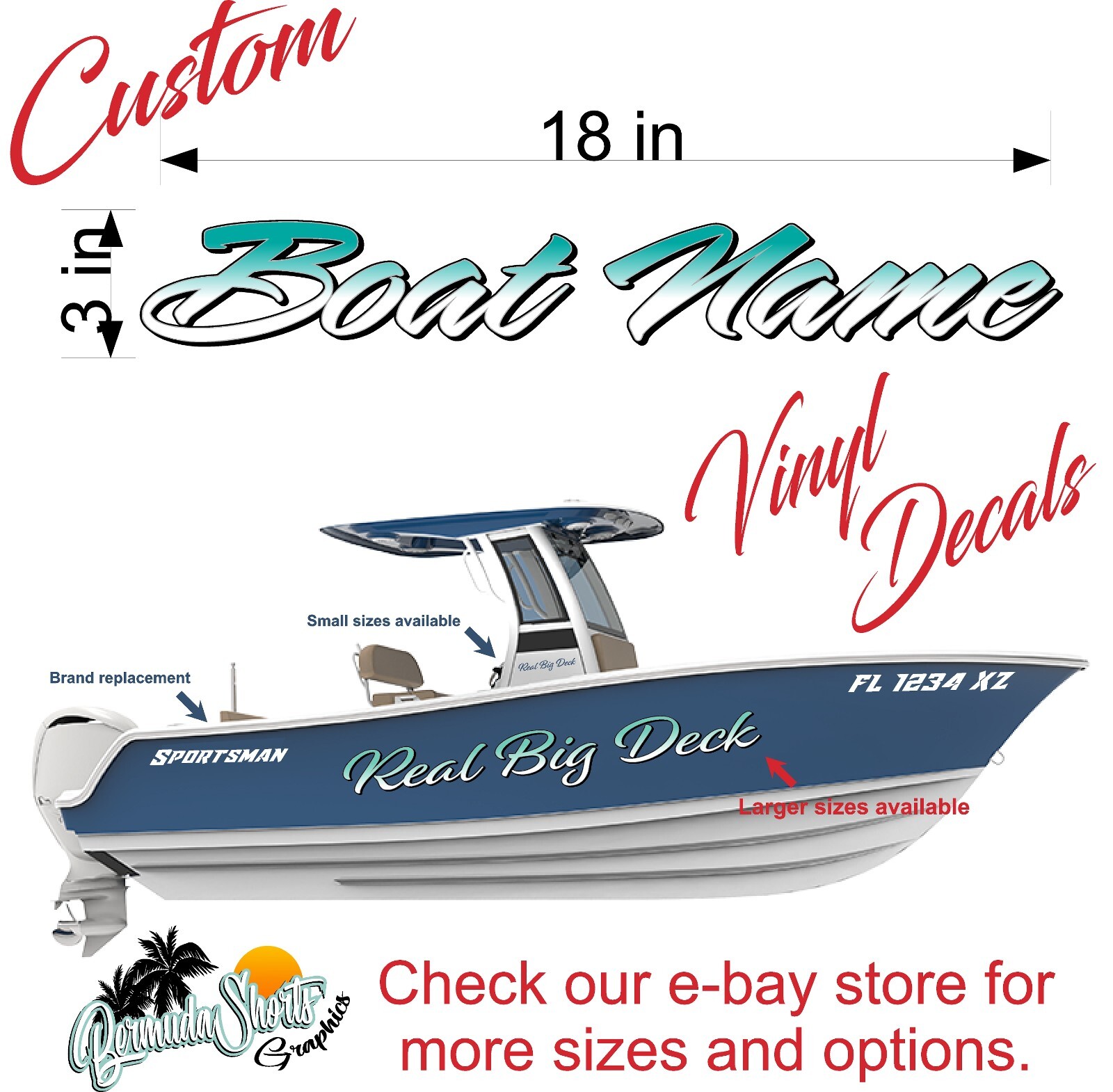 Boat Name Decal 3×18" / Custom Hull Graphic / Premium Marine Vinyl Lettering GR