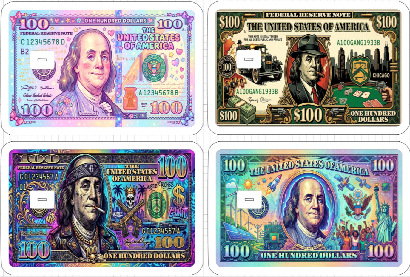 Art 100 Dollar Bill Gift Credit Debit ATM Card Skin Sticker Cutesy Gangster USA
