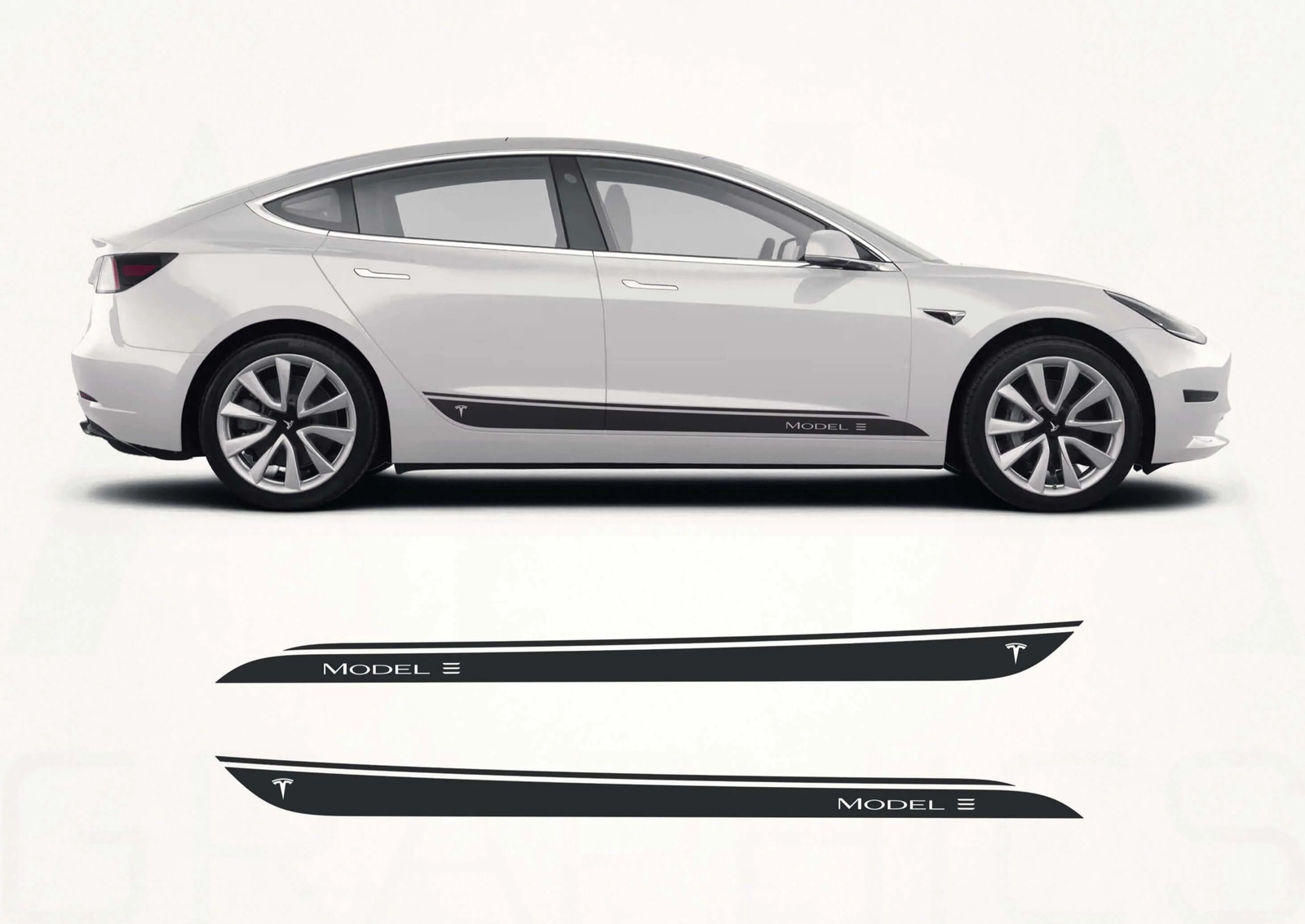 Aftermarket Tesla Model 3 Side Stripes Decal Kit (2017–2021) – Vinyl Rocker Pane