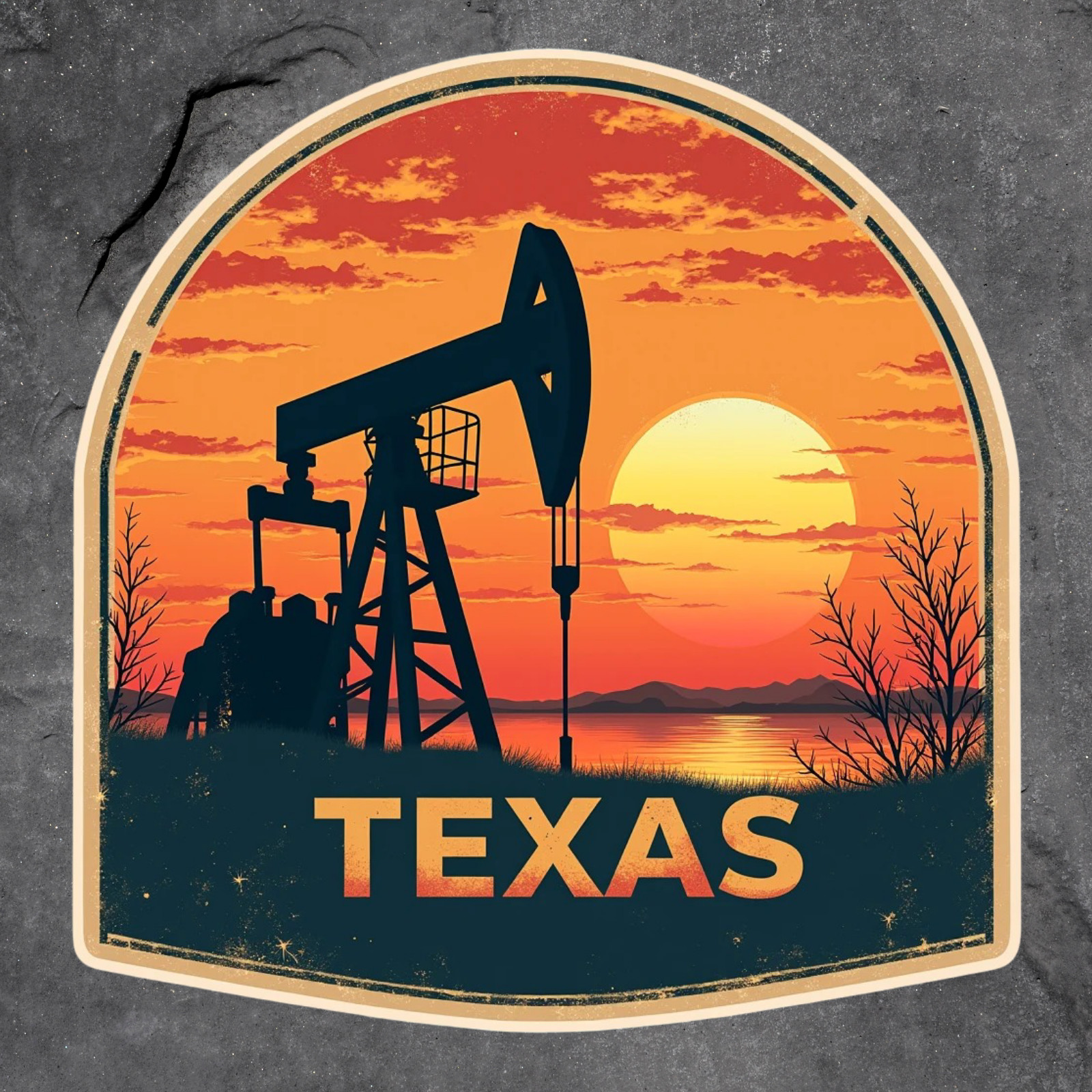 Texas sticker vinyl decal oil rig sunset energy industry retro style