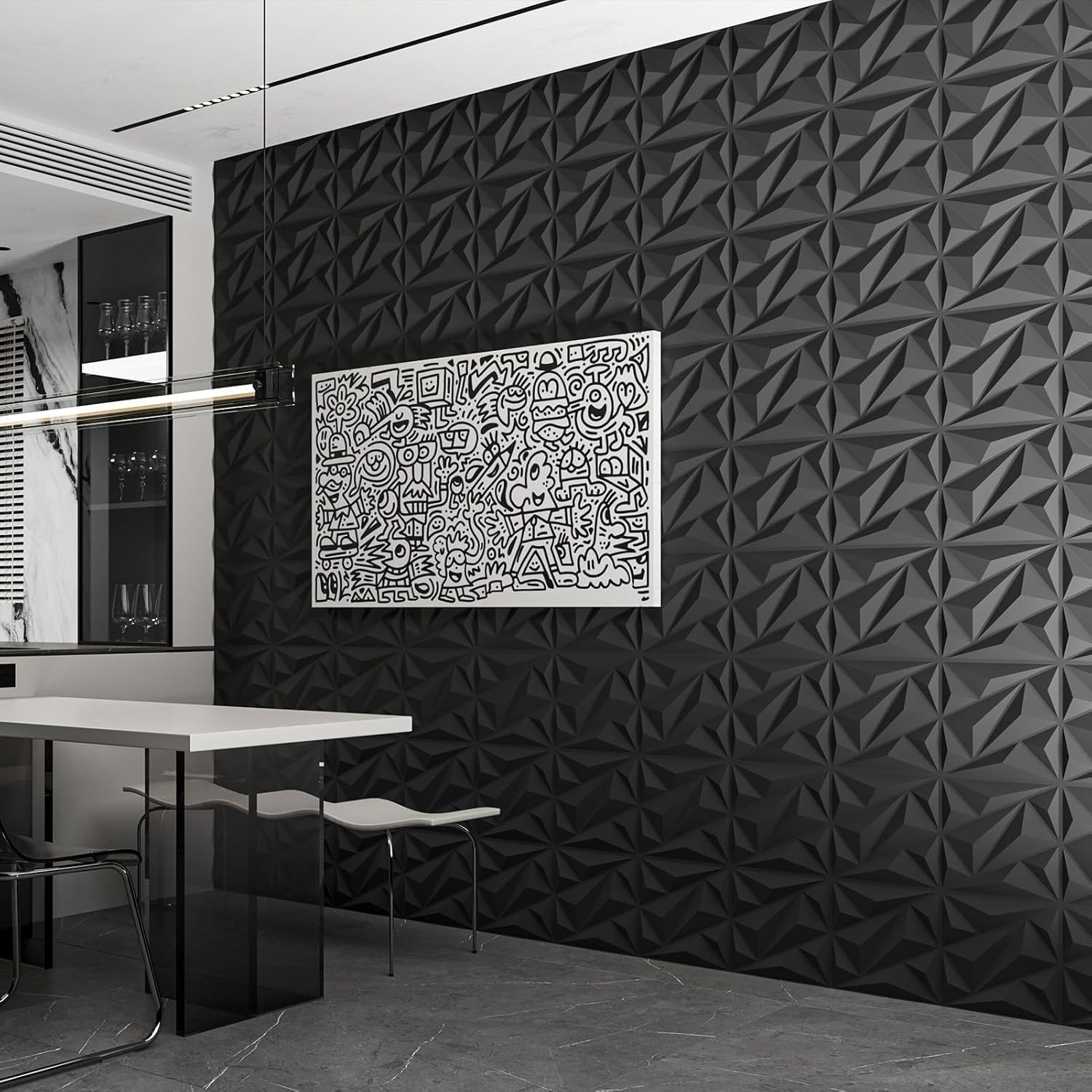 Durable 3D Diamond PVC Wall Panels – 50 Pack, Perfect for Any Room – 12"x12"