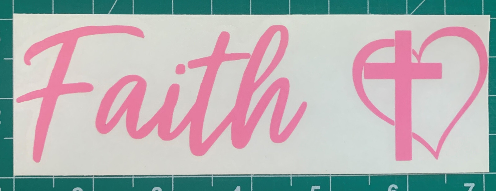 FAITH with CROSS & HEART VINYL DECAL STICKER – OUTDOOR 6" W x 1.75" H