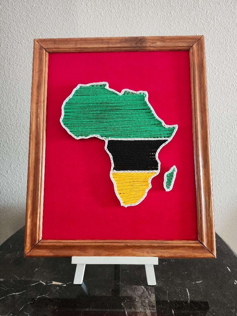 Handmade Africa String Art – Red & Black Velvet | Green, Black, Yellow & White S
