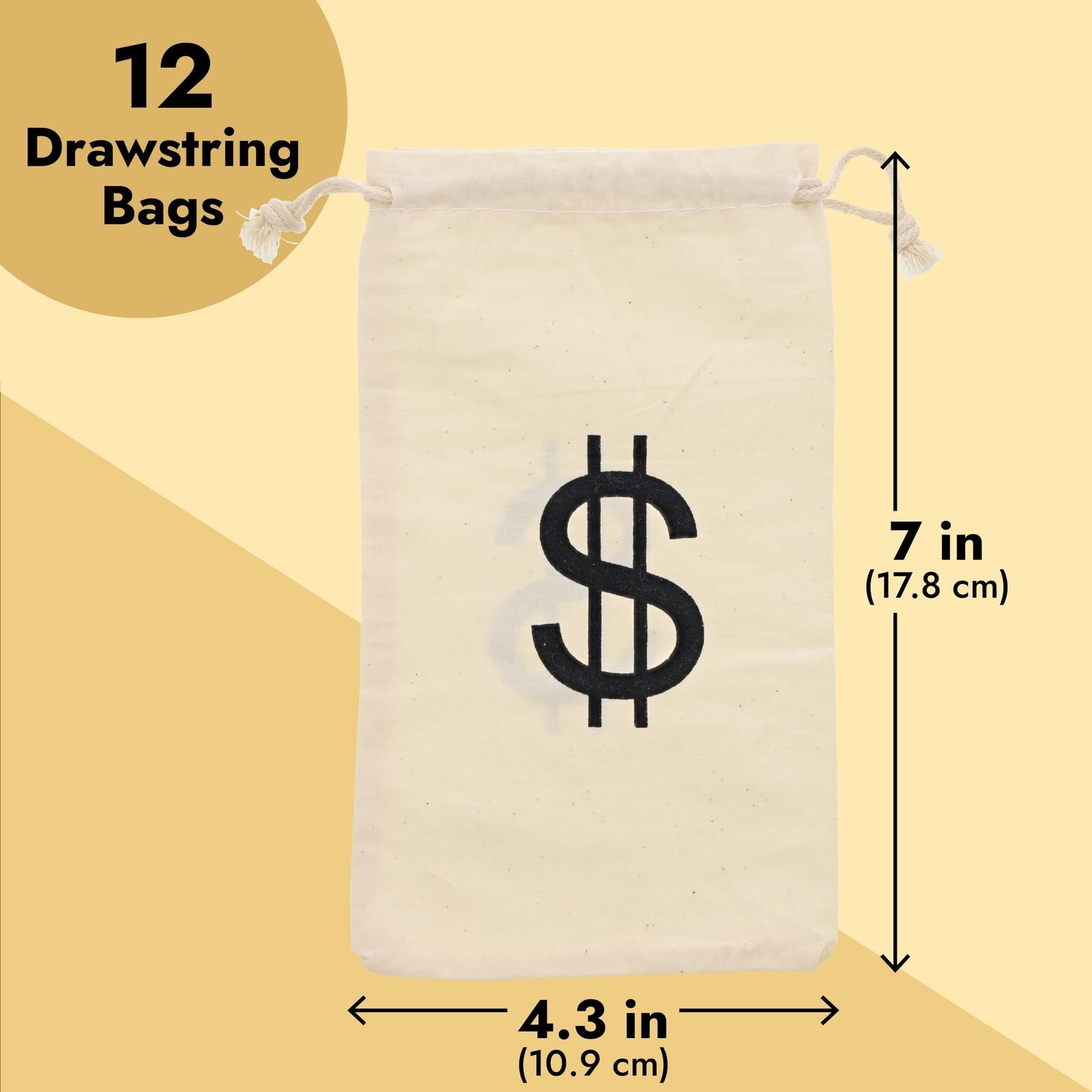 Juvale Money Bags Canvas Drawstring Pouches – 12 12 count (Pack of 1), Beige
