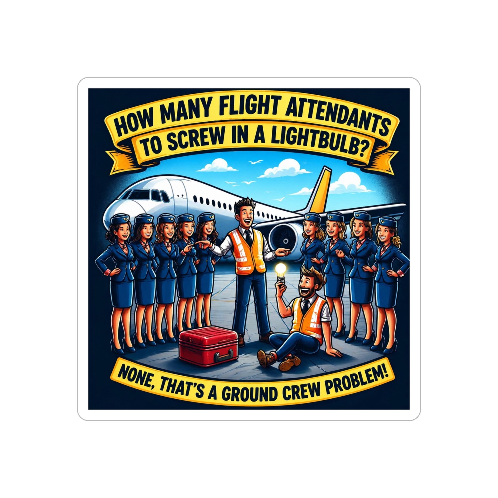 Transparent die-cut outdoor sticker 1pc cartoon airport runway crew design