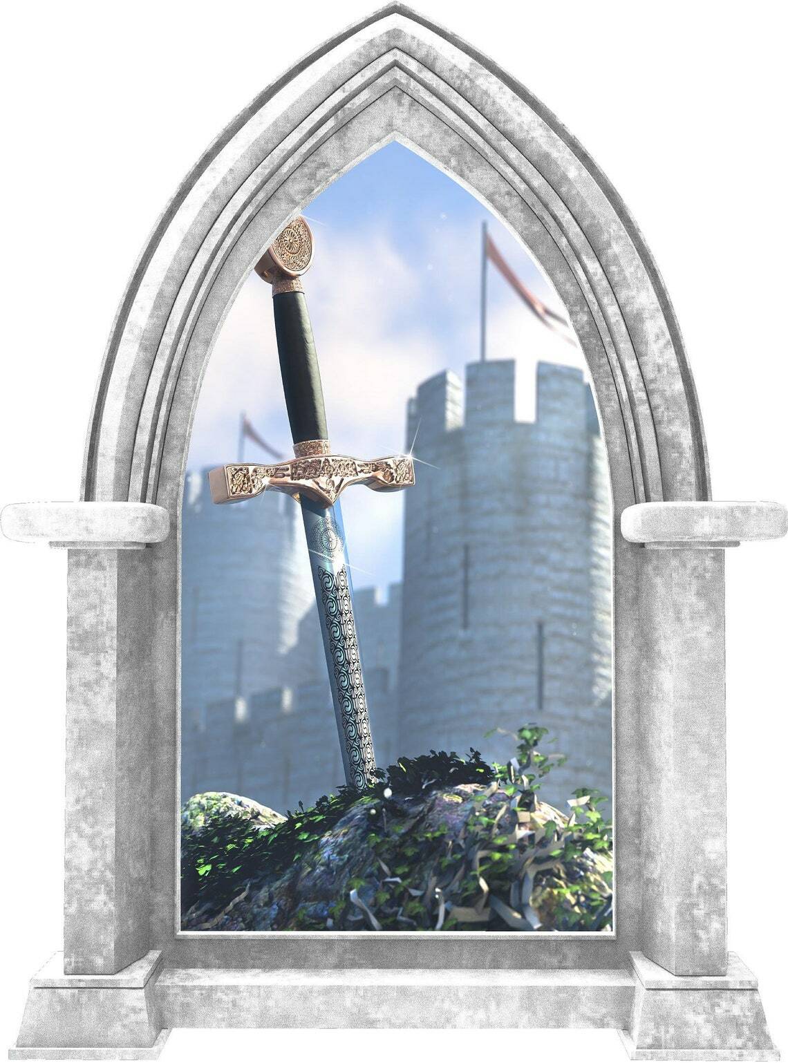 CastleScape Sword In The Stone Wall Decal Castle Window Vinyl Wall Sticker Decor