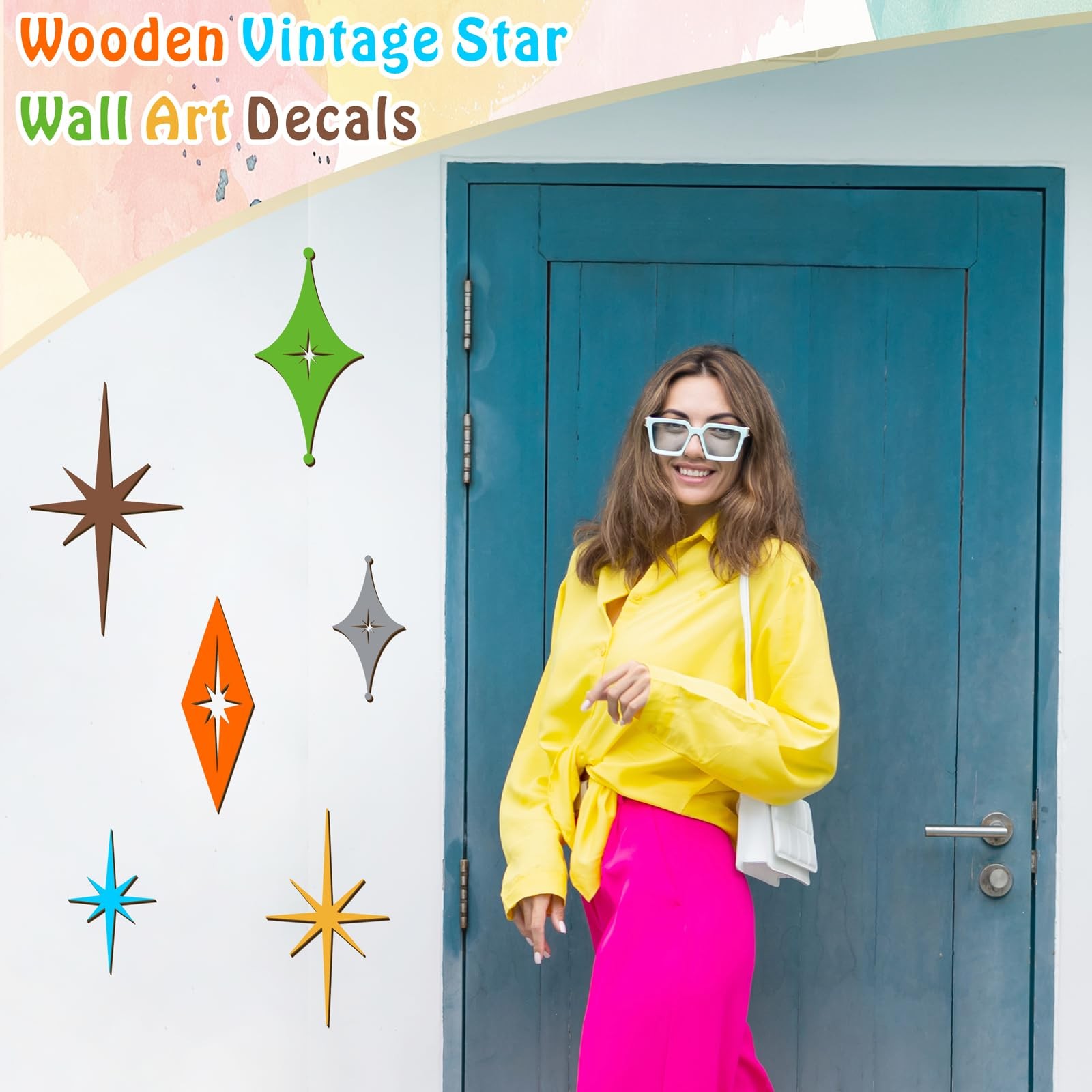 6 Pcs Wooden Star Wall Decor Colorful Starburst Walls Art Mid Century Modern …