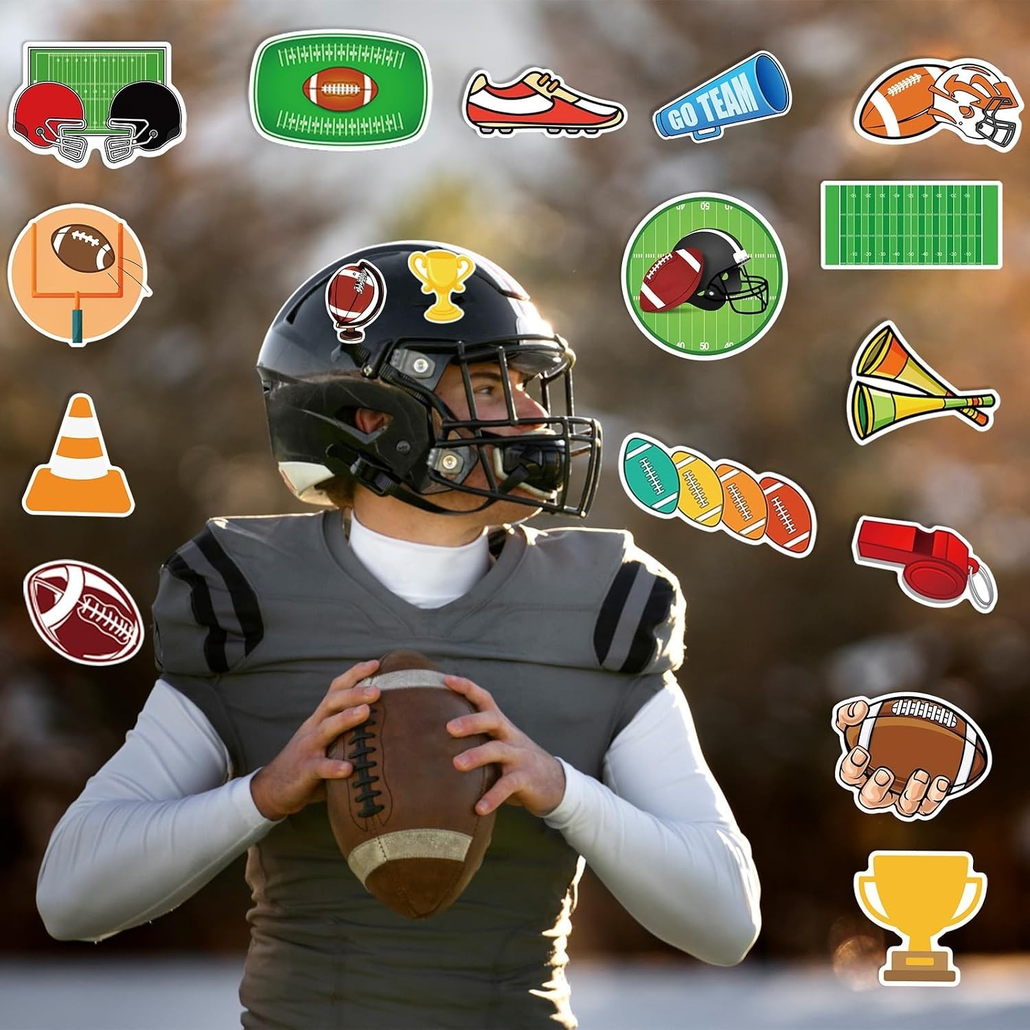 105 PCS Football Stickers Water Bottle Bulk Vinyl American Stickers for Lapto…