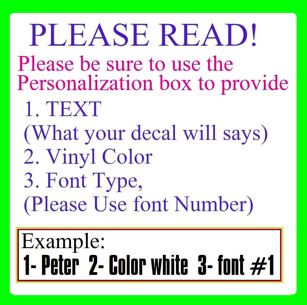 Custom Text Vinyl Decal Sticker Personalized Lettering ANY TEXT – ANY NAME {c19
