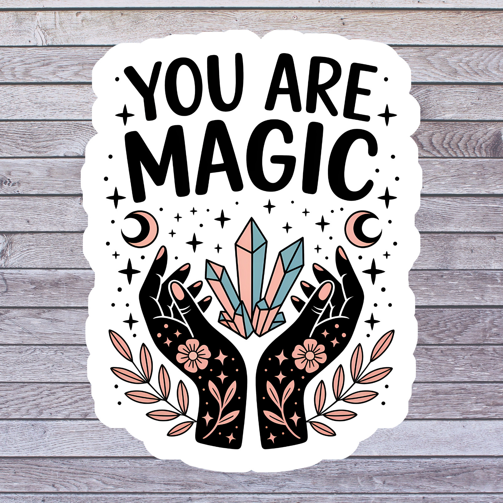 Magic sticker vinyl decal crystal hands crescent moons stars celestial art