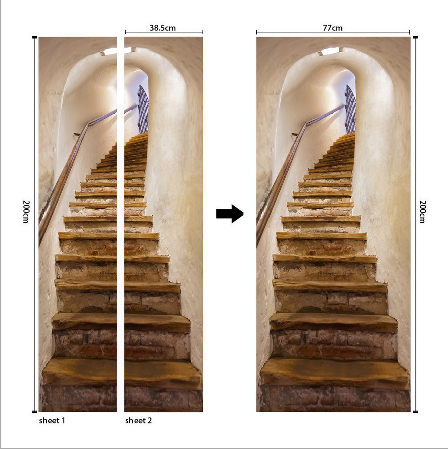 3D Wall Art Basement Retro Stair Door Sticker PVC Decal Self-adhesive Wrap Mural