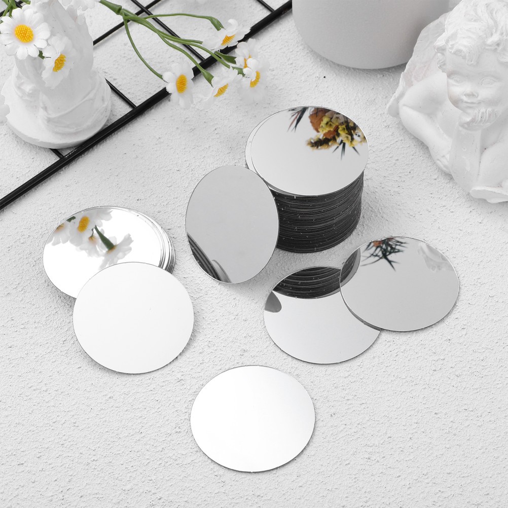 60 Pcs Acrylic Mirror Tiles Small Round Circular Mosaic Pieces for Crafts