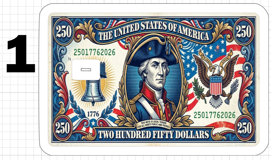 250 Dollar Bill Credit Debit Gift Card Skin ATM Sticker America USA Birthday US