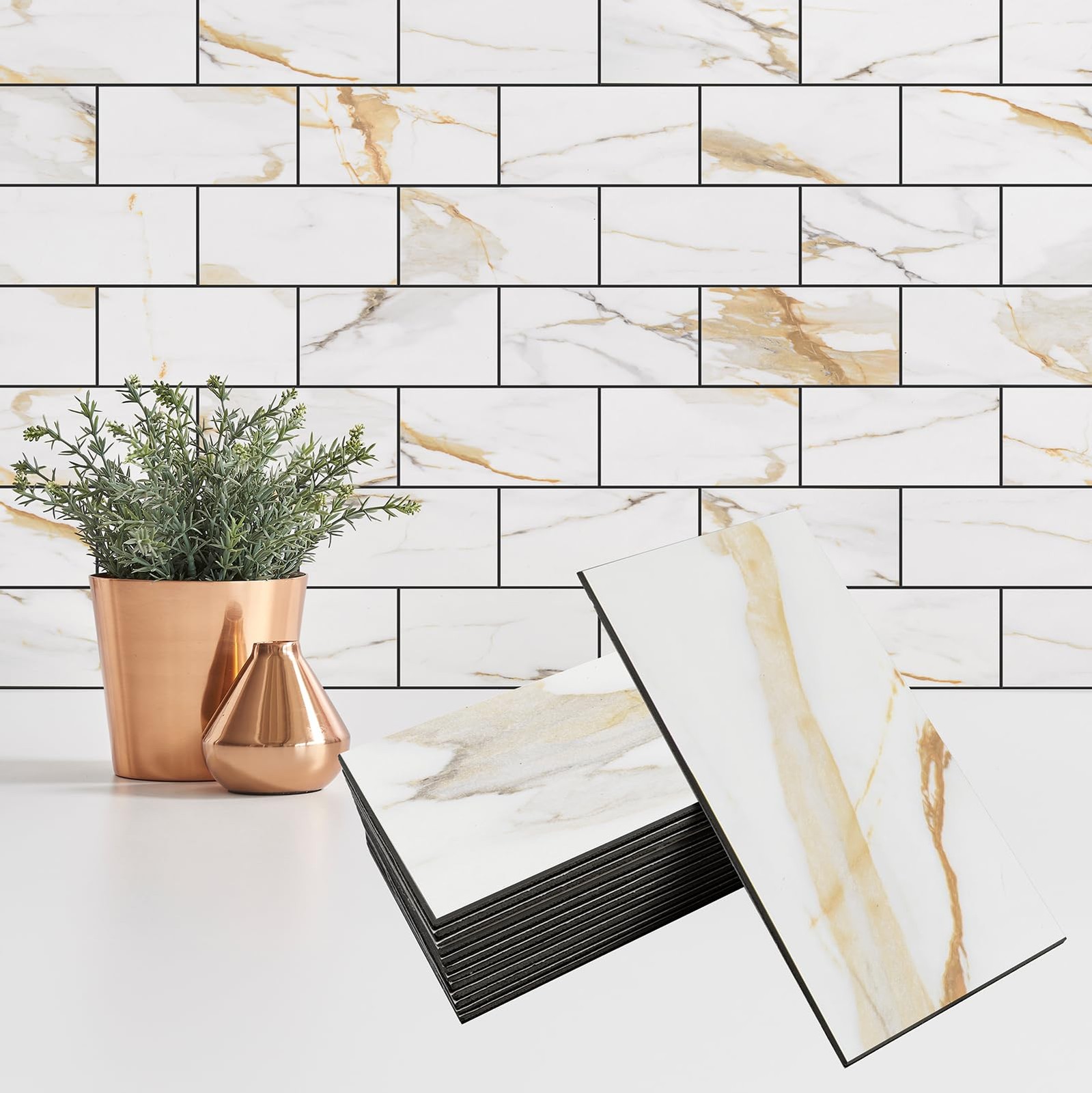 StyloVue 100 Pieces Peel and Stick Backsplash for Kitchen, 3" x 6" PVC Subway…