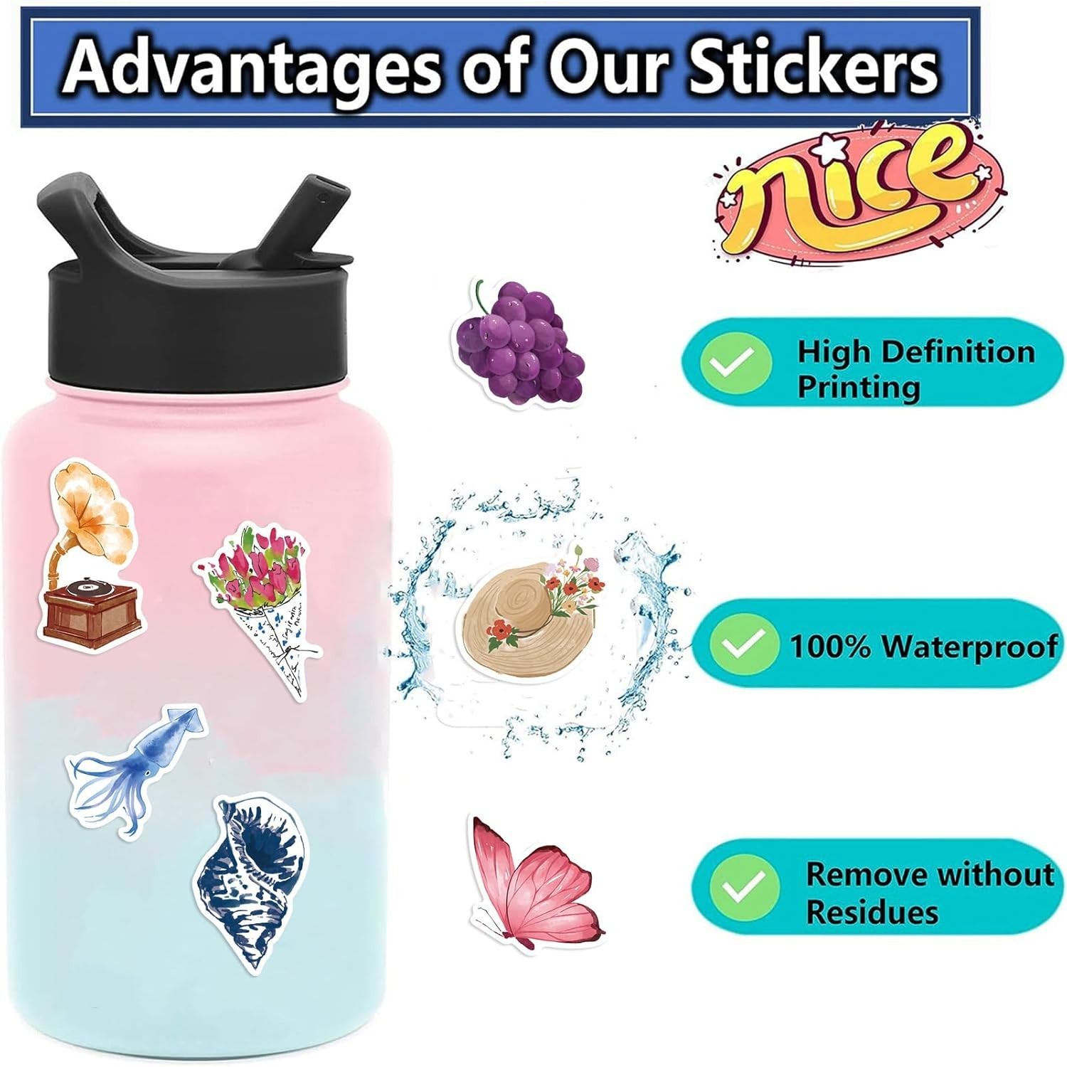 100Pcs Cute Aesthetic Stickers, Aesthetic Girls Coquette Sticker, Watercolor …