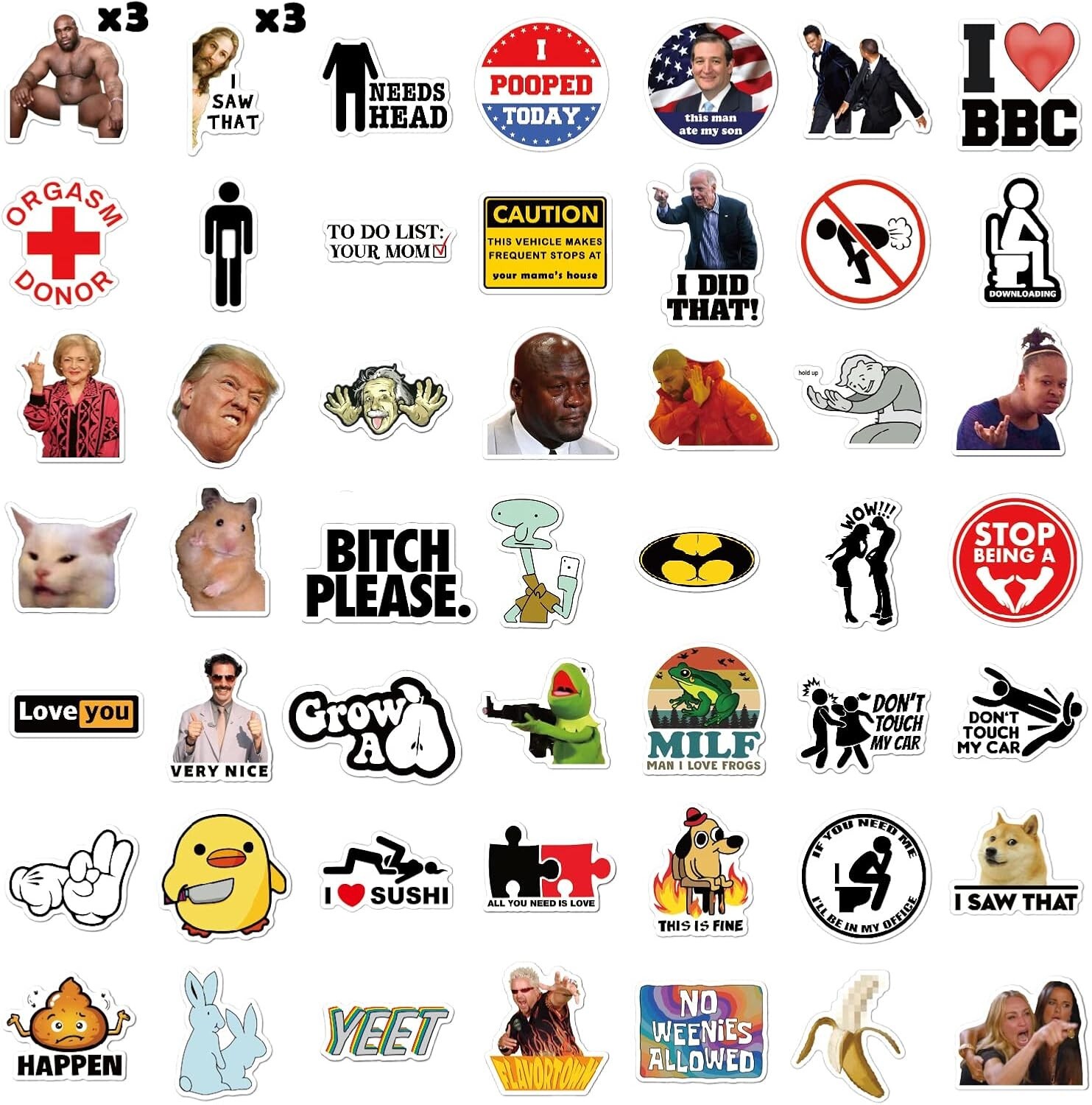 105pcs Funny Stickers for Adults, Prank Meme Dirty Large Sticker Pack for Light