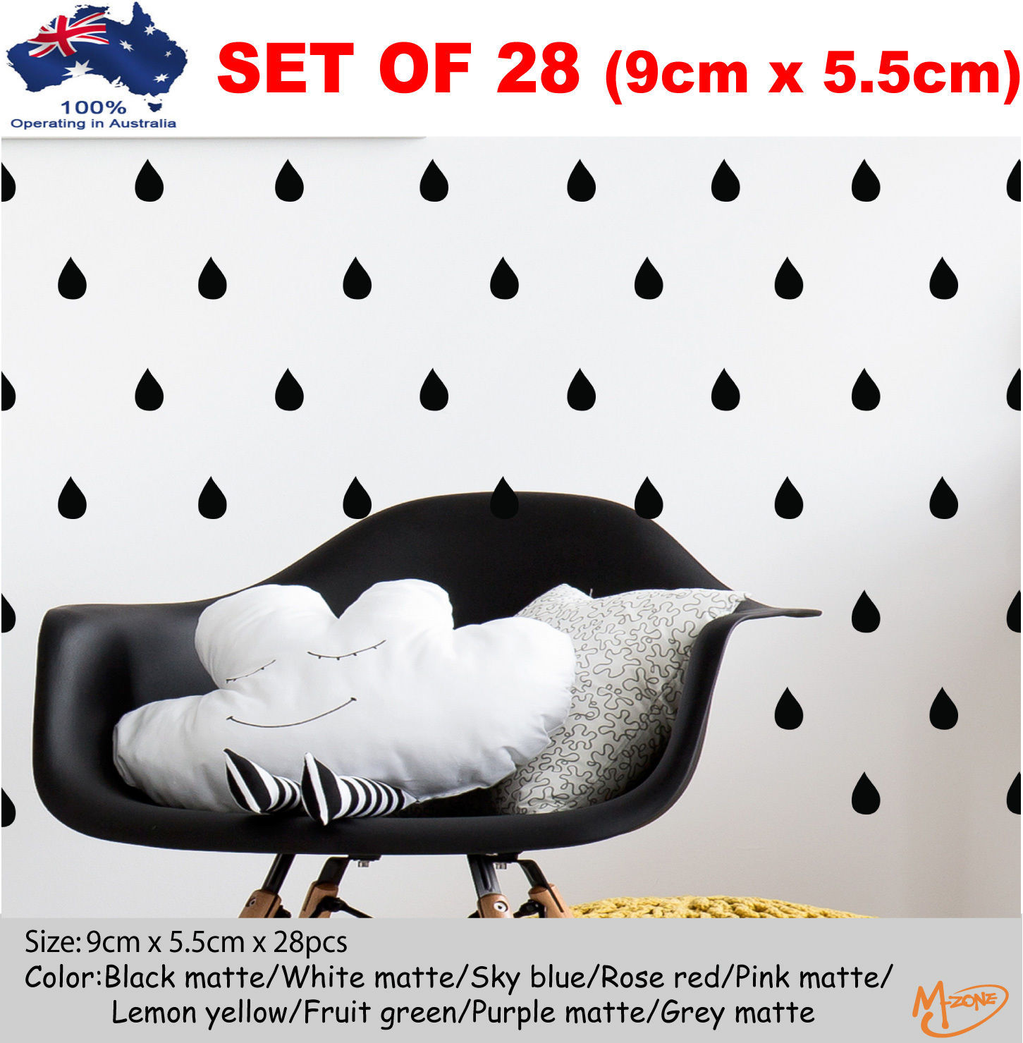 28 x "big" RAINDROP Wall Stickers 9×5.5cm Removable Nursery Kids Home Best Gift