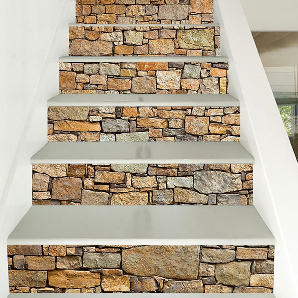 Waterproof Self-Adhesive Stair Stickers 6Pcs Creative Stone Pattern Peel and …