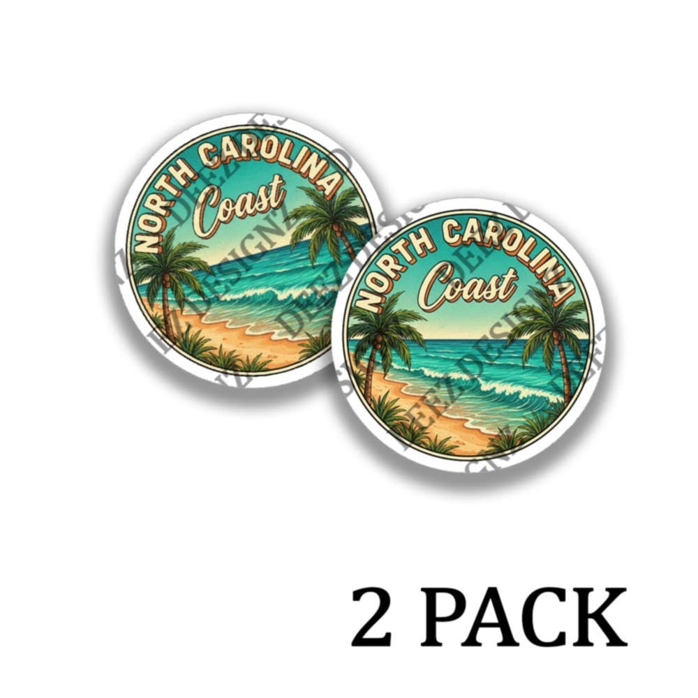 North Carolina Coast High Tide – Round Adhesive Vinyl Stickers – 2 pack set