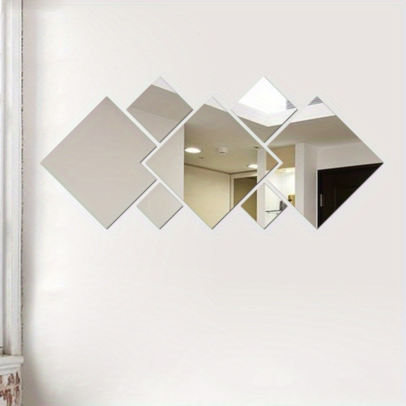 1/2 Set Square & Diamond Acrylic Mirror Wall Stickers Self Adhesive Home Decor