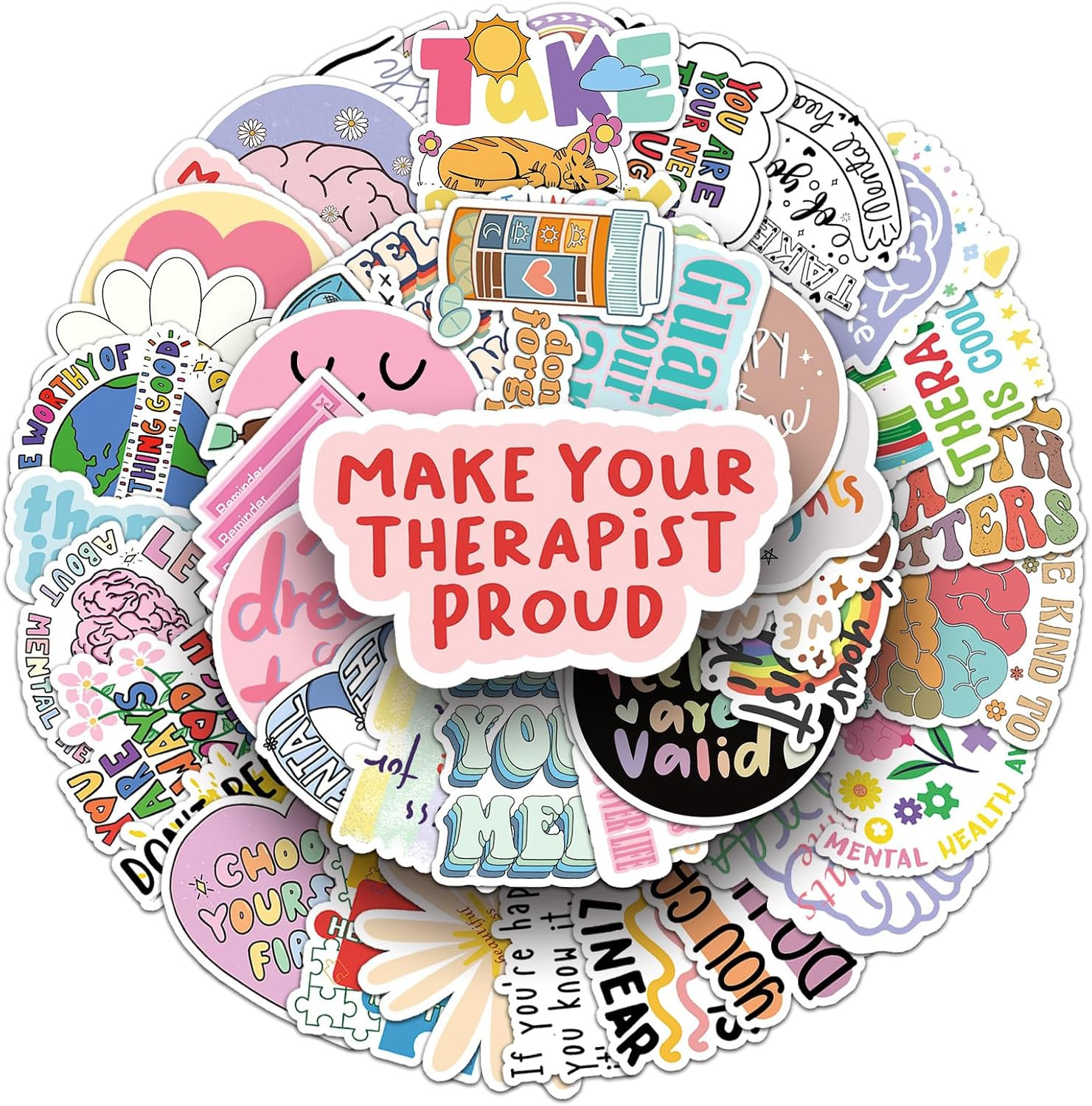 Mental Health Matters Stickers Pack for Journals, Water Bottles, 50Pcs Vinyl Th