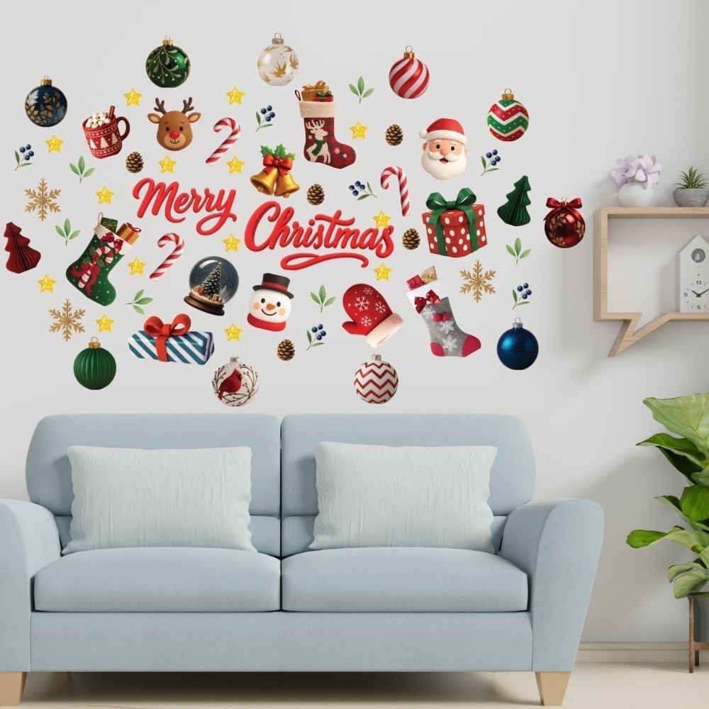 Holly Jolly Christmas Wall Decals for Indoor Home Wall Murals Stickers Kids