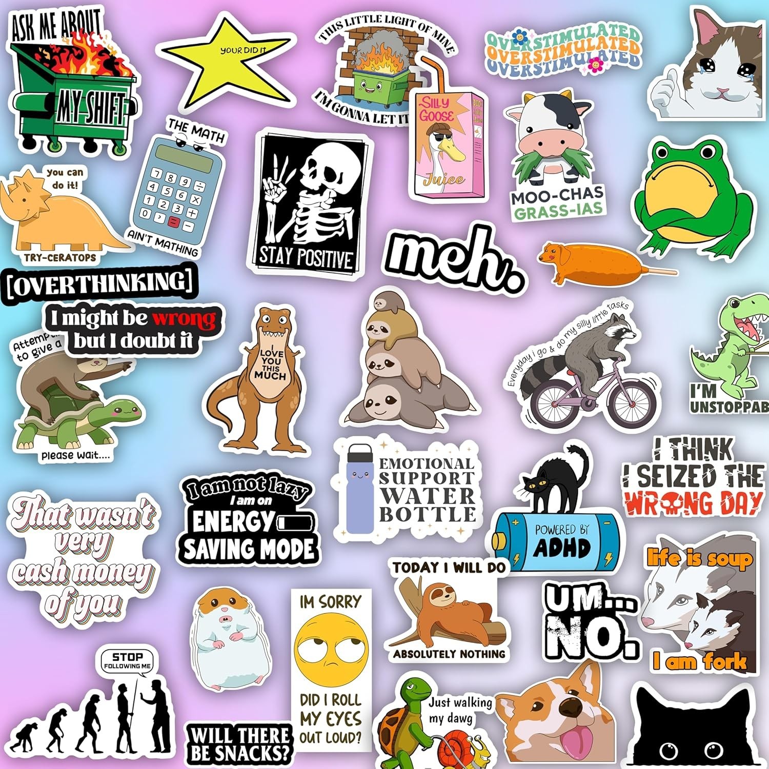 225PCS Funny Holographic Stickers Waterproof Vinyl Meme Decals Laptop Phone