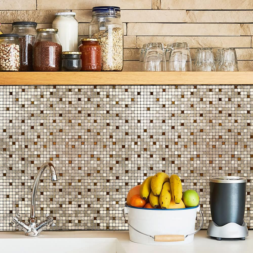 10-Piece 3D Bronze Aluminum Peel and Stick Kitchen Backsplash Tile Set