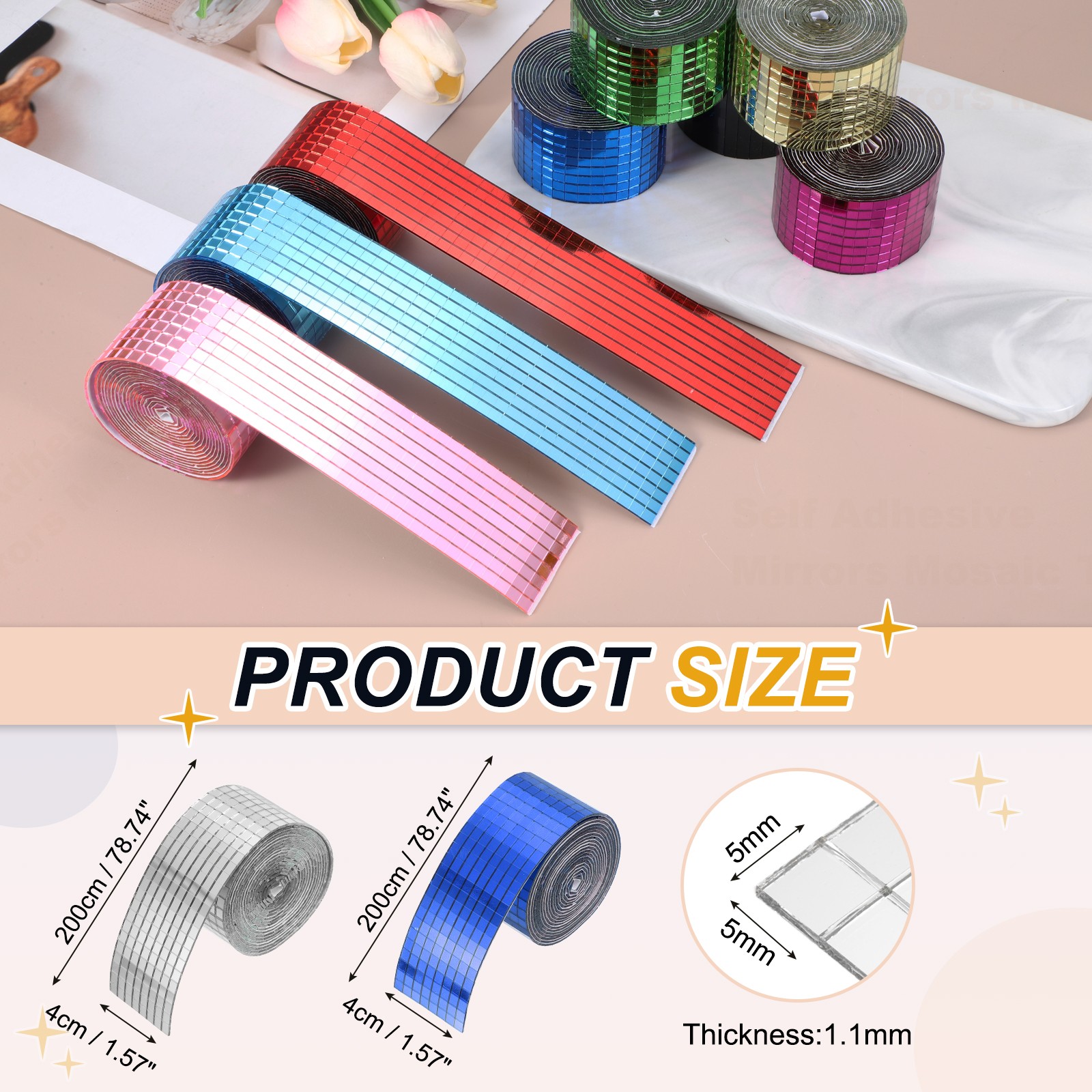 5x5mm Self Adhesive Mirrors Mosaic Tiles, 6400 Pcs Mosaic Sticker, Blue Silver
