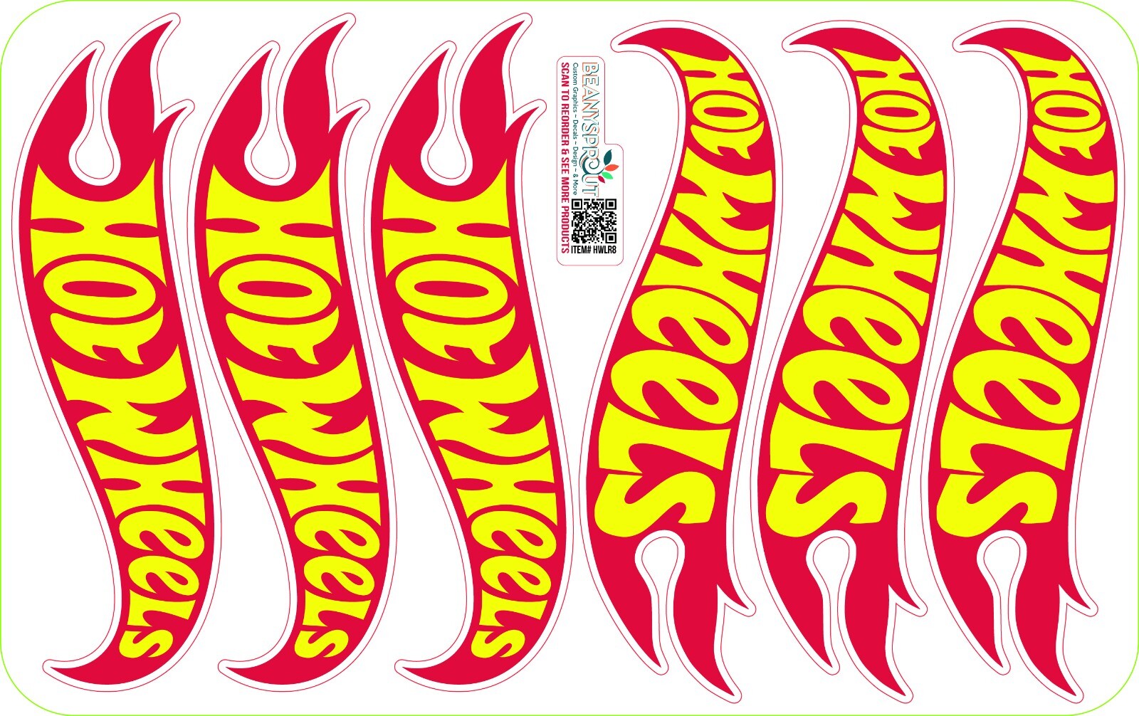 6 Hot wheels logos 5"L x 1.5"H (each decal) 3 Left and 3 Right decal stickers