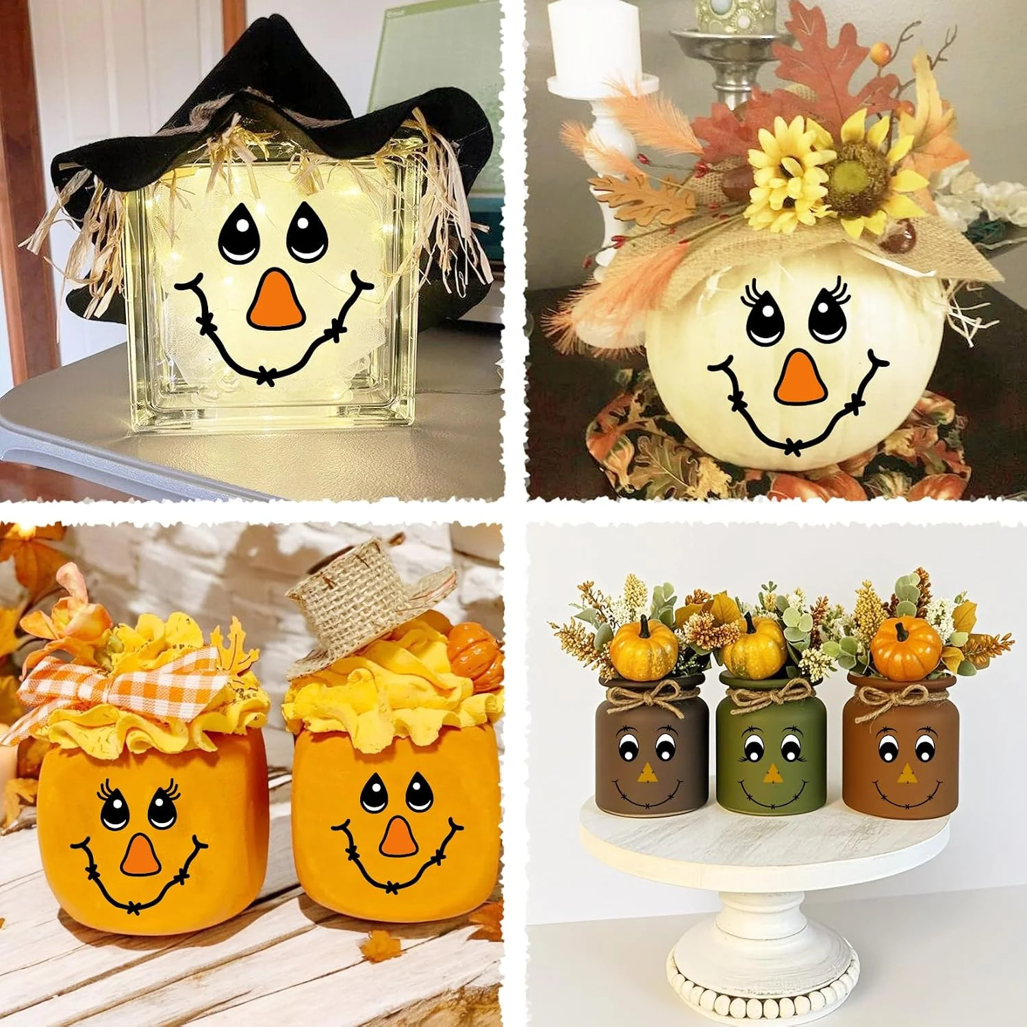 24pcs Fall Scarecrow Face Stickers Vinyl Decals Cute Autumn Scarecrow Face Stick