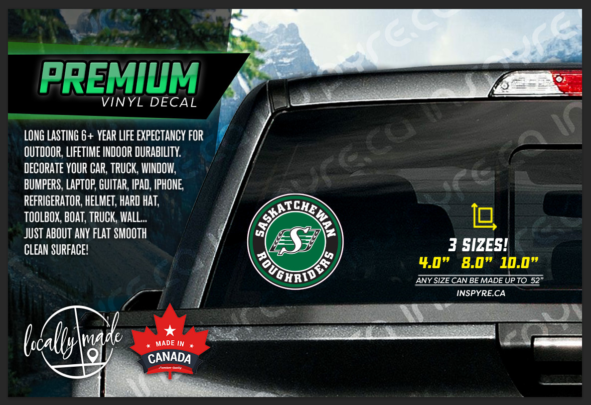 Saskatchewan Roughriders Round Logo Vinyl Decal Sticker, 3 Sizes 4in, 8in, 10in