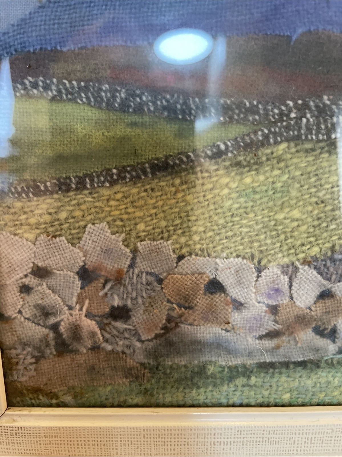 Vtg Handmade One Of A Kind original, Country Scene Made Fabric wall Art Framed