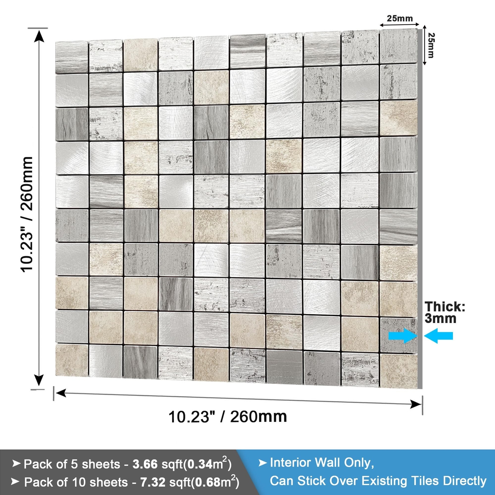 BeNice Peel and Stick Backsplash Metal Kitchen Self Adhesive Mosaic Wall Stic…
