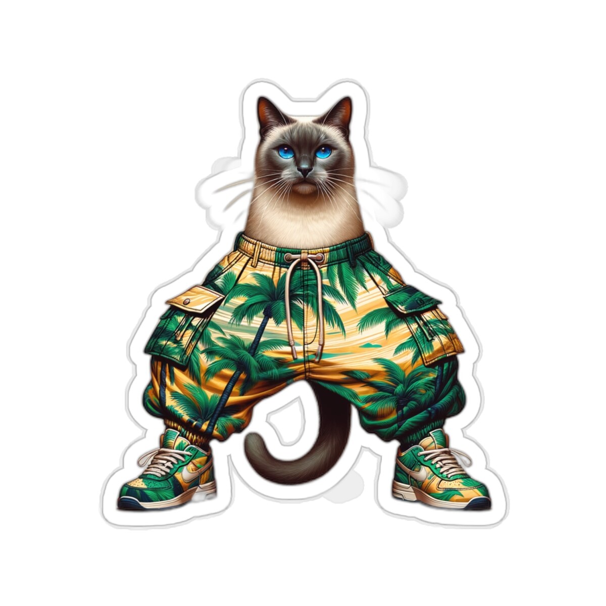 Sticker Siamese Cat Streetwear Tropical Print Funny Pet Lover 2×2" 3×3" 4×4" 6×6