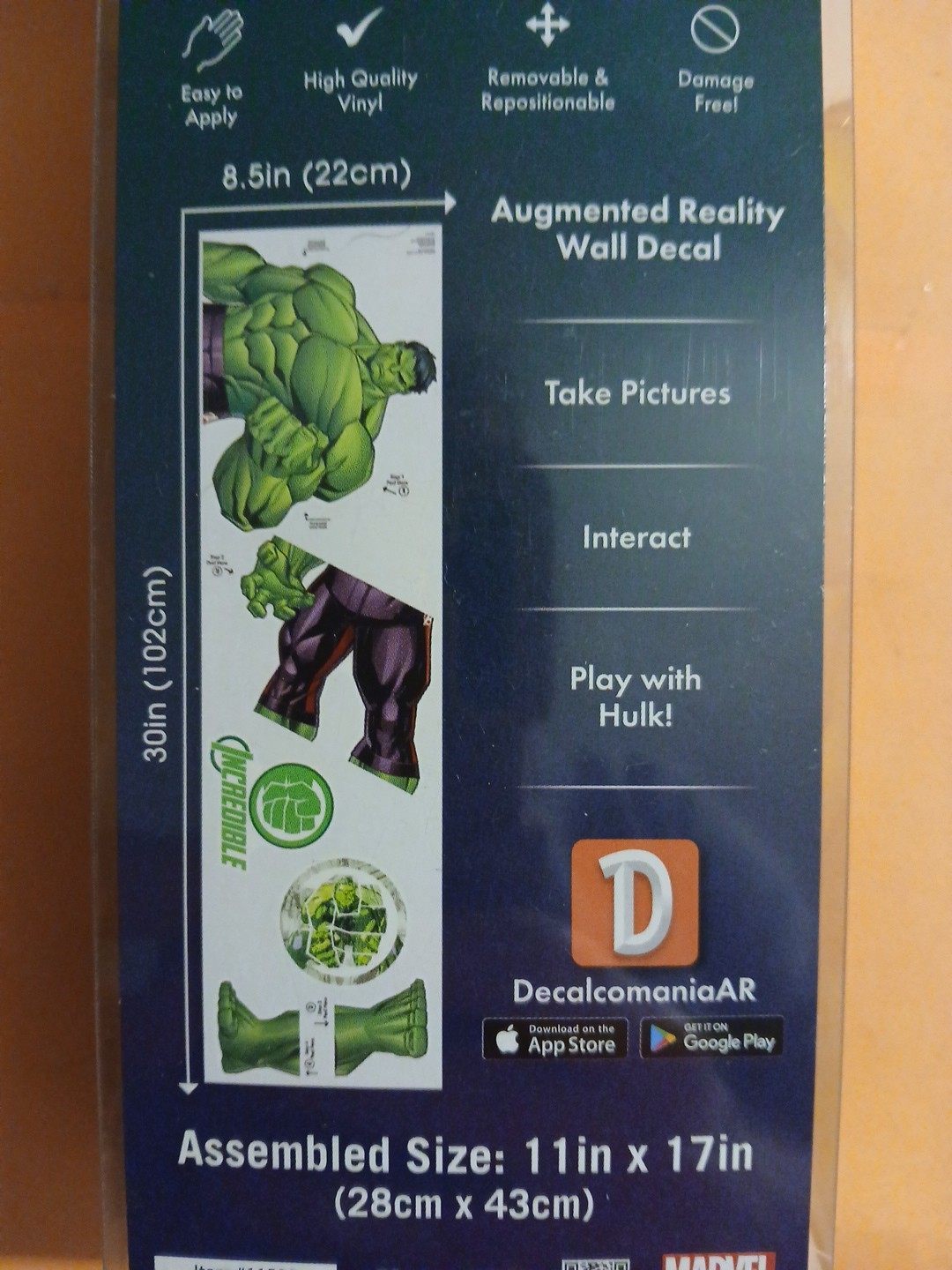 Marvel Incredible Hulk Wall Decal – w|Augmented Reality 11X17” *FREE SHIP”