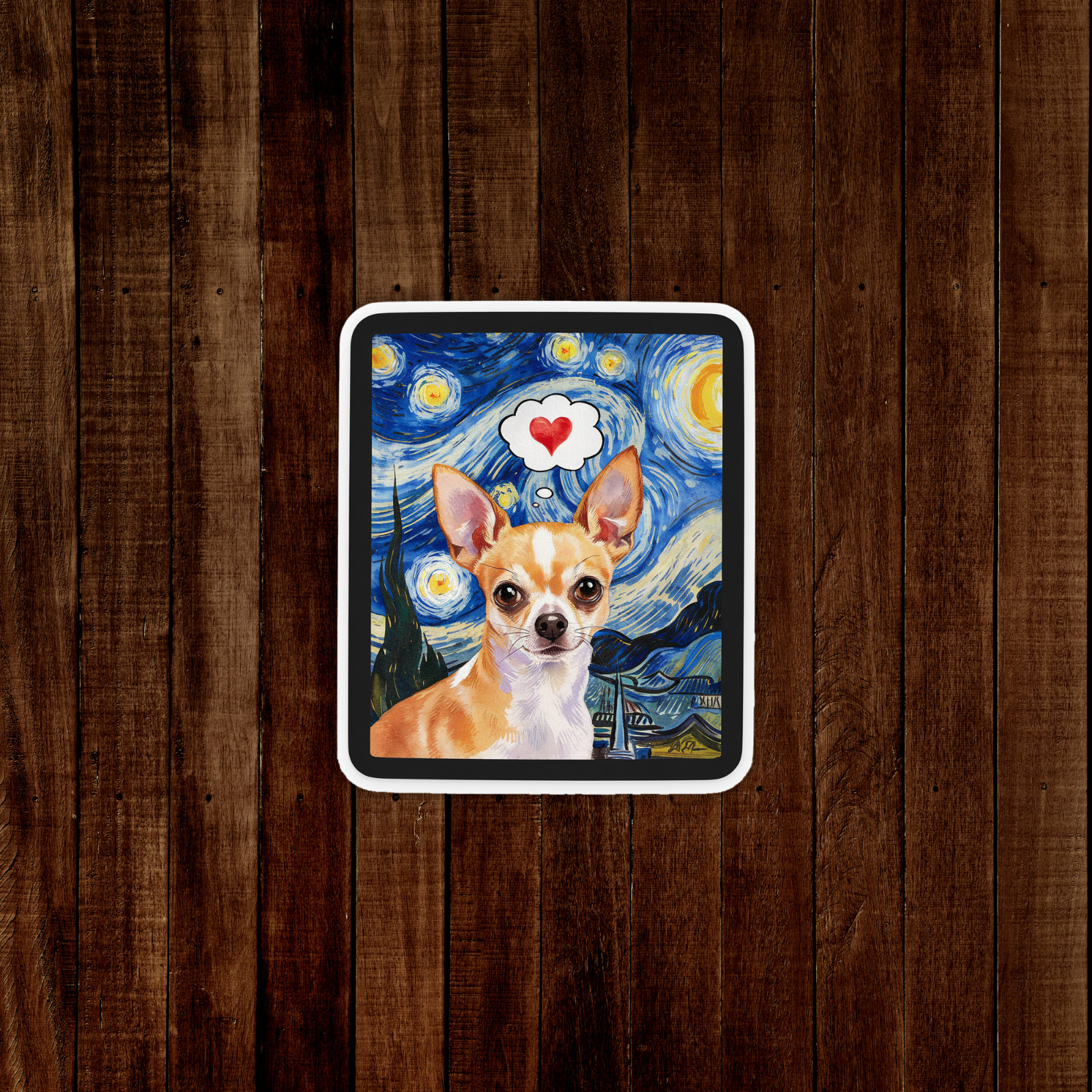 Chihuahua Starry Night Sticker – Van Gogh Inspired Dog Art Decal #825