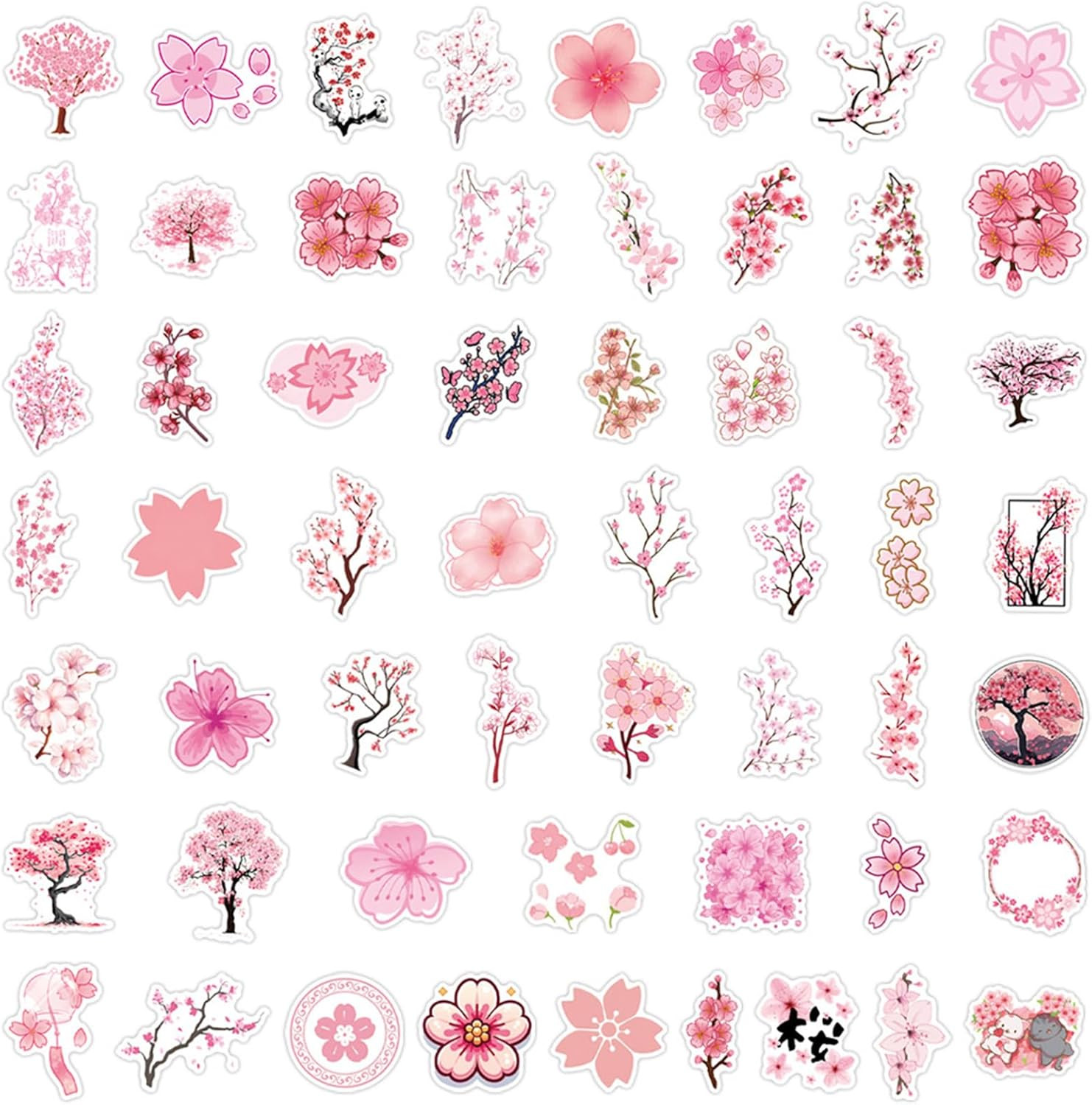 Sakura Stickers,50Pcs,Sakura Laptop Decals Gift Toddlers Teens Girls Cute Cool K