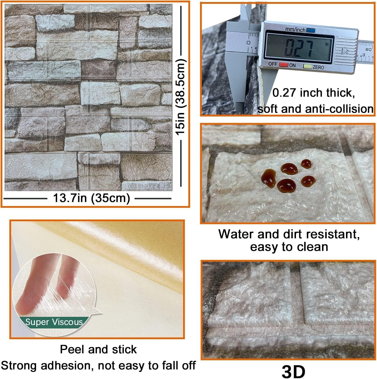 20PCS 3D Wall Panels Peel and Stick 3D Brick Wallpaper Peel and Stick Faux St…