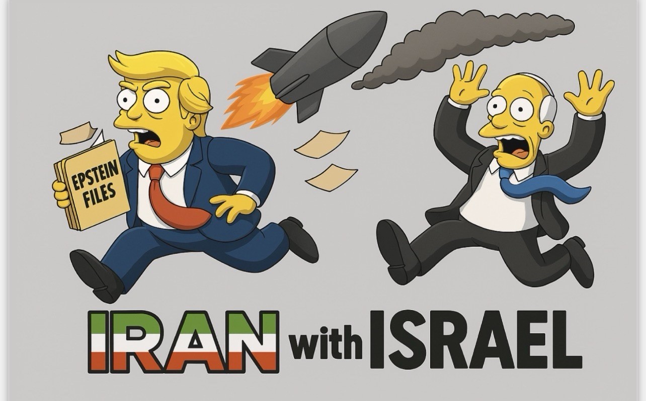 Trump “IRAN with Israel” 5 x 3.3 inch sticker in The Simpsons style cartoon art