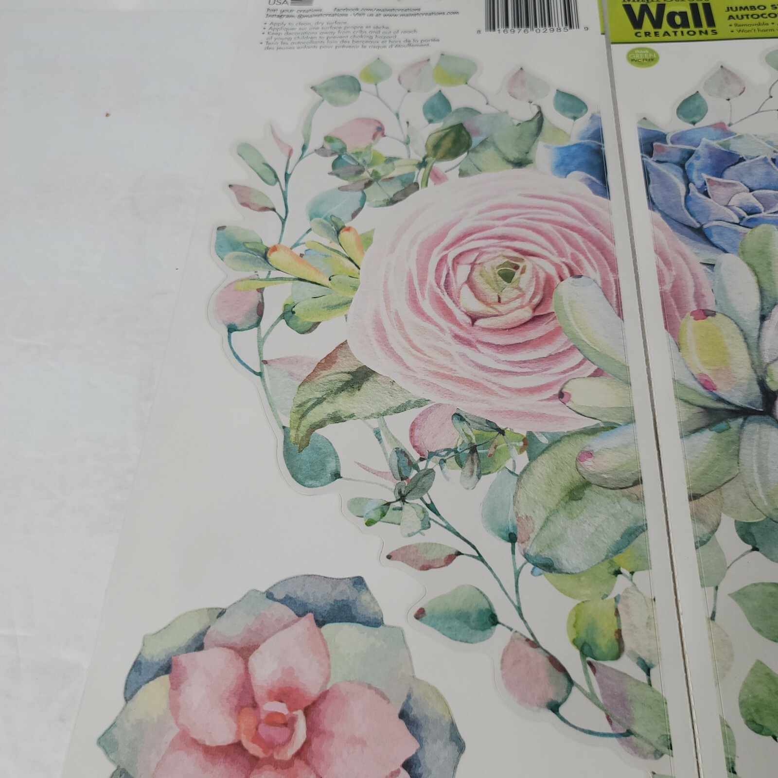 2 PKG NEW Succulent Floral Cactus Plants Peel & Stick Wall Decals 290269