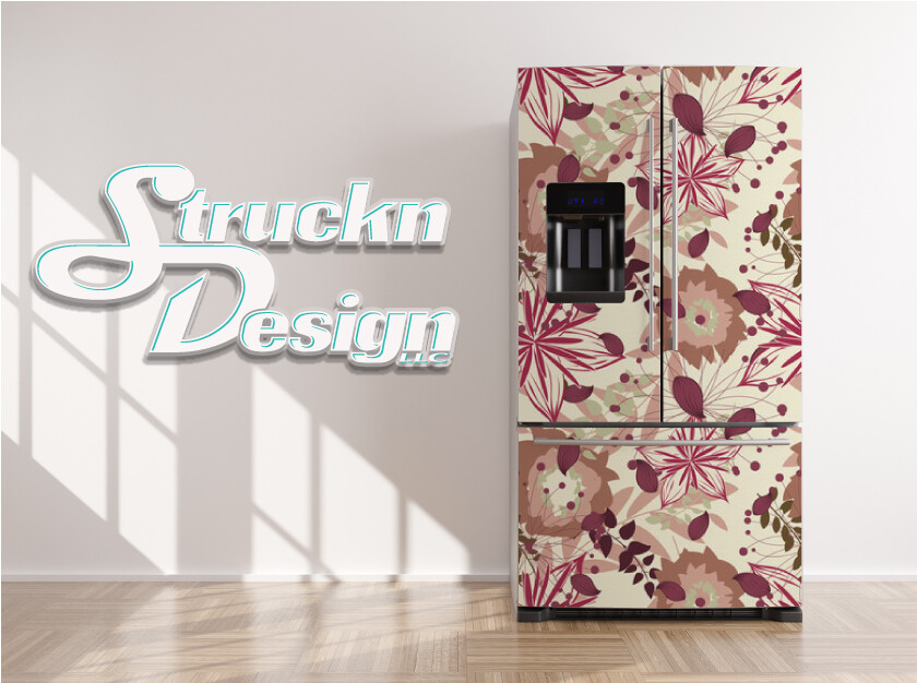 Magenta Yellow Floral Flowers Pattern Fridge Freezer Wrap Side Door Vinyl Decal