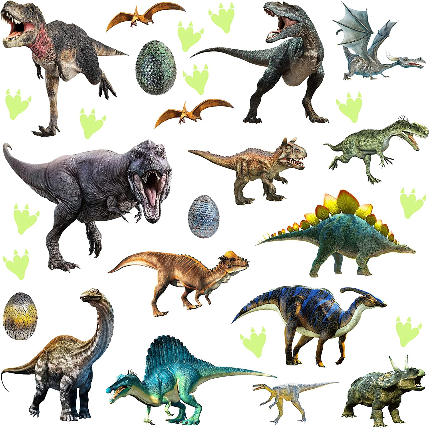 Glow in the Dark Dinosaur Wall Decals Stickers for Kids Bedroom Nursery Decor