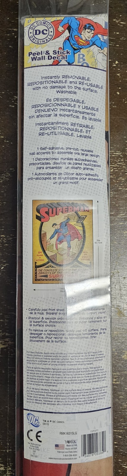 🇨🇦 New RoomMates Wall Decal DC Universe Superman #1 Comicbook Cover 24" x 33"