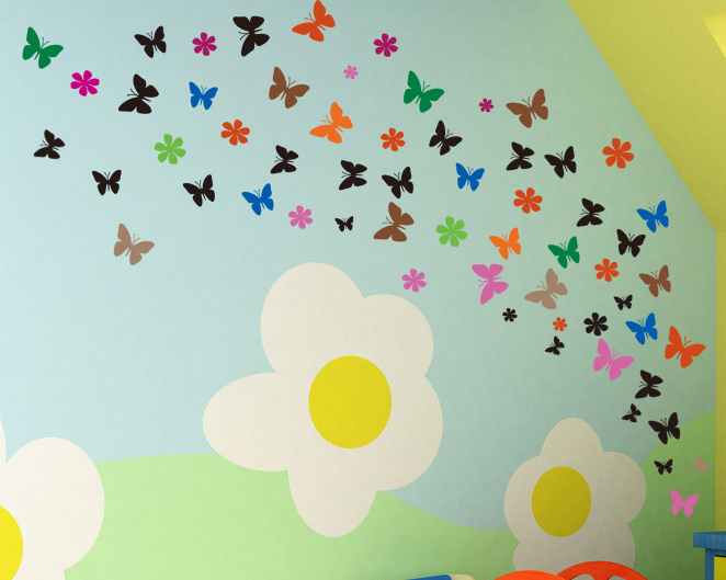 32 Multi Size/Colour Butterflies & Flowers Art Vinyl Wall Stickers HIGH QUALITY