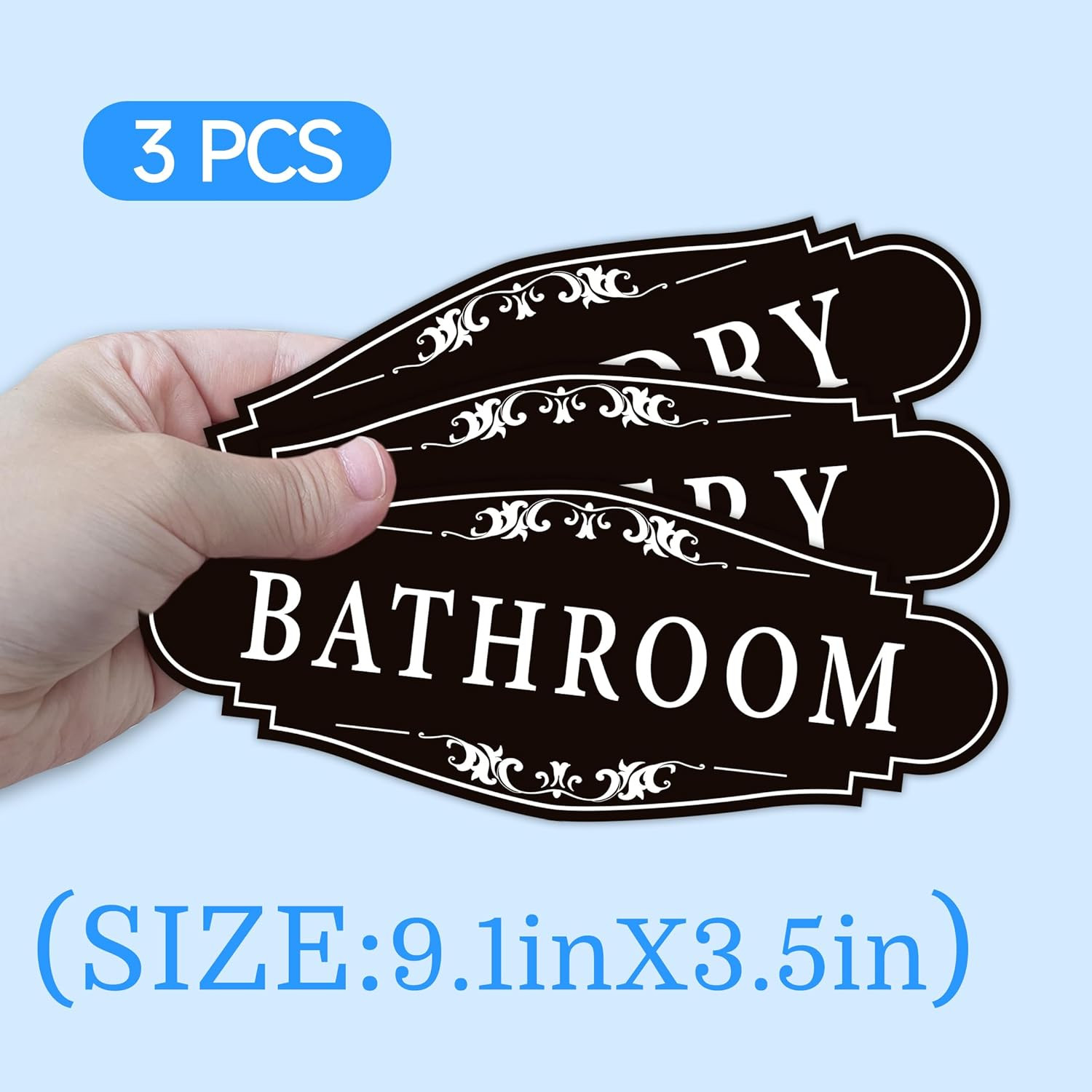 3PCS Bathroom/Laundry Room/Pantry Door Signs Sticker, Self-Adhesive Weatherproof